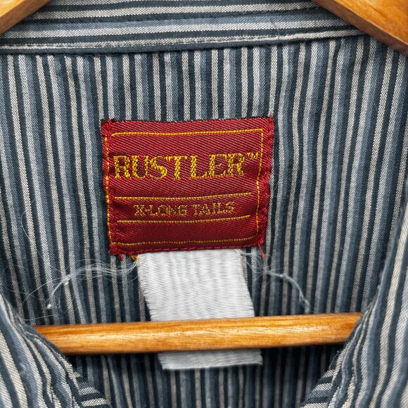 Vintage Mens Rustler X-Long Tails Green Striped Pearl Snap Western Shirt Size L - Picture 4 of 4